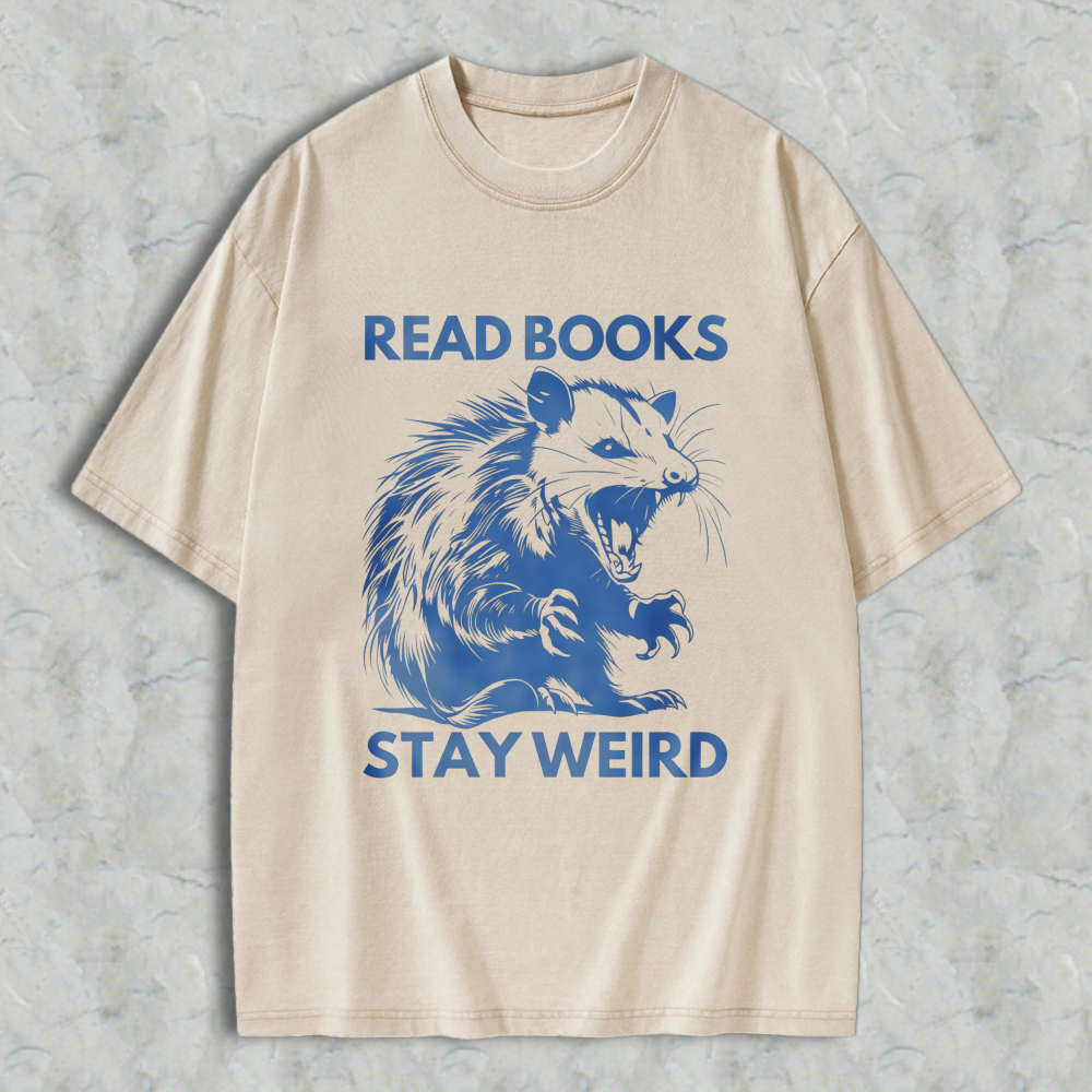 Wardrobecart Read Books Stay Weird Rat Graphic Unisex Washed T-shirt