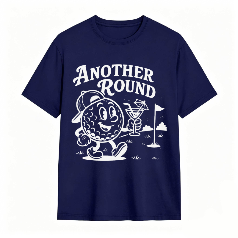 Golf Ball Character Holding Cocktail And Flag On Golf Course Another Round Text Unisex Classic T-shirt