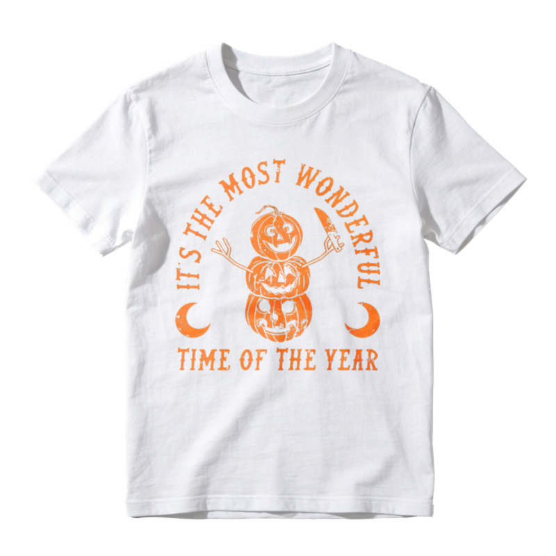 Stacked Pumpkin Jack O Lantern With Knife And Text Its The Most Wonderful Time Of The Year Halloween Graphic T-shirt
