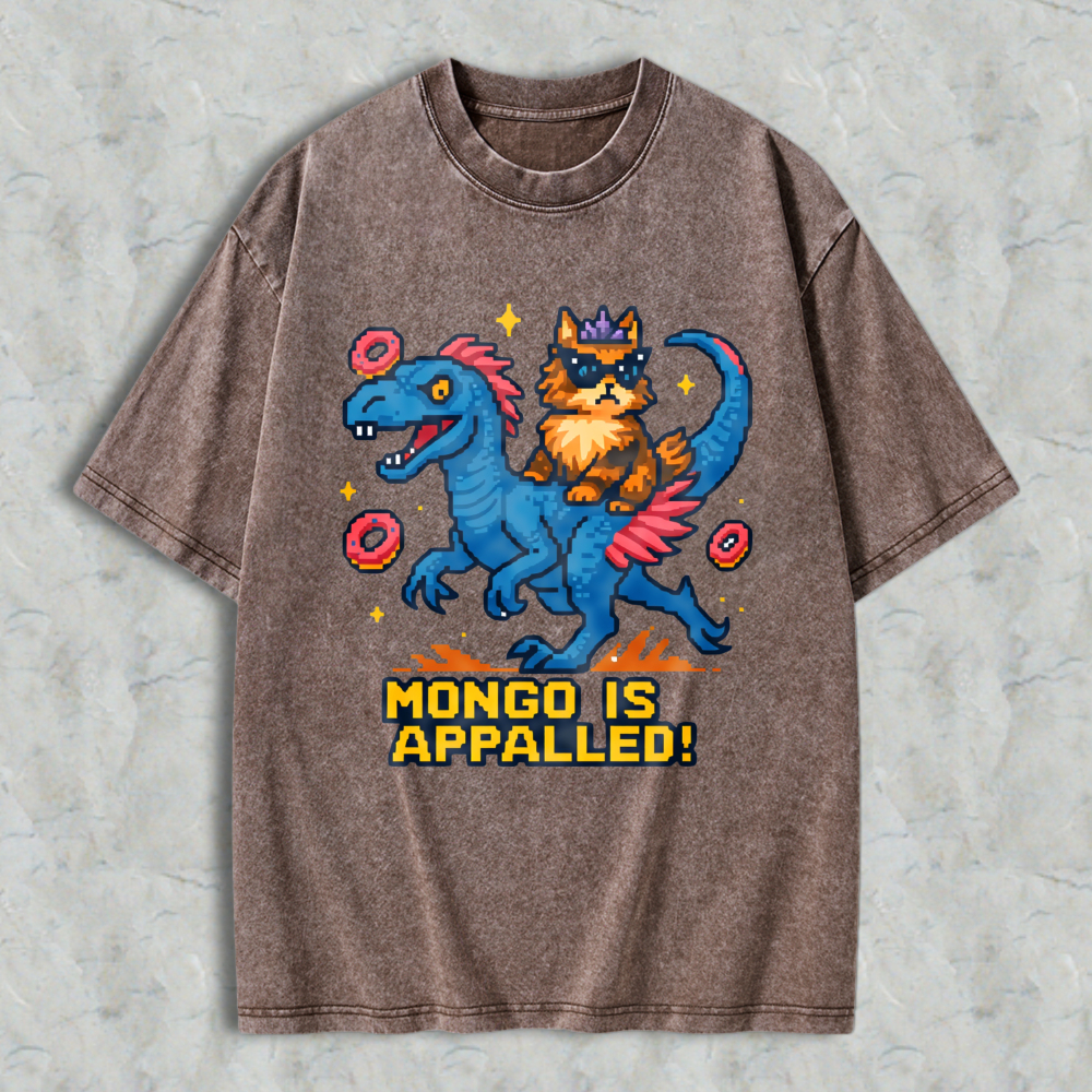 Wardrobecart Dinosaur And Cat With Donuts Mongo Is Appalled Unisex Washed T-shirt
