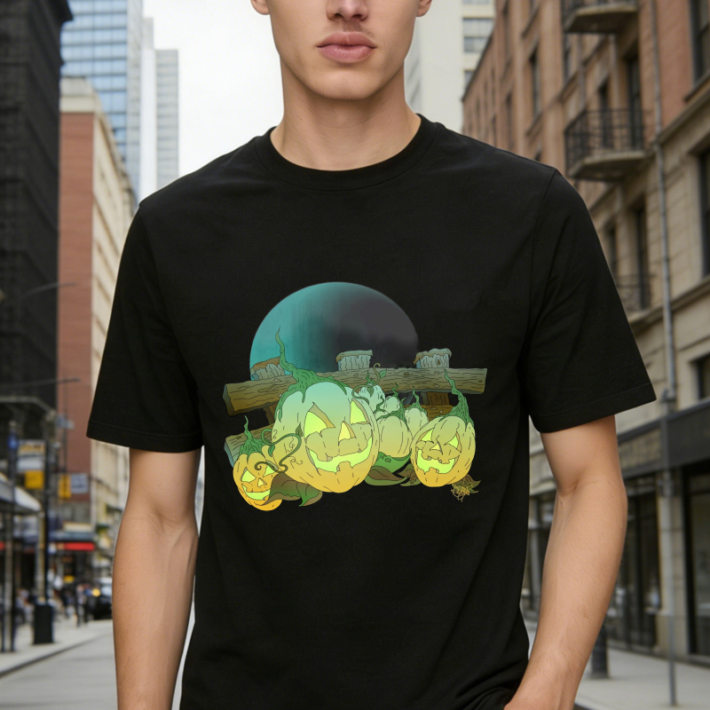 Glowing Jack O Lantern Pumpkins With Full Moon, Unisex Classic T-shirt