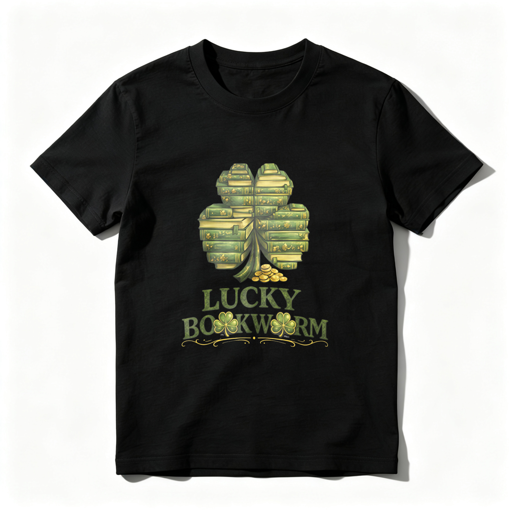 Wardrobecart Lucky Bookworm Shamrock Books Design tshirt