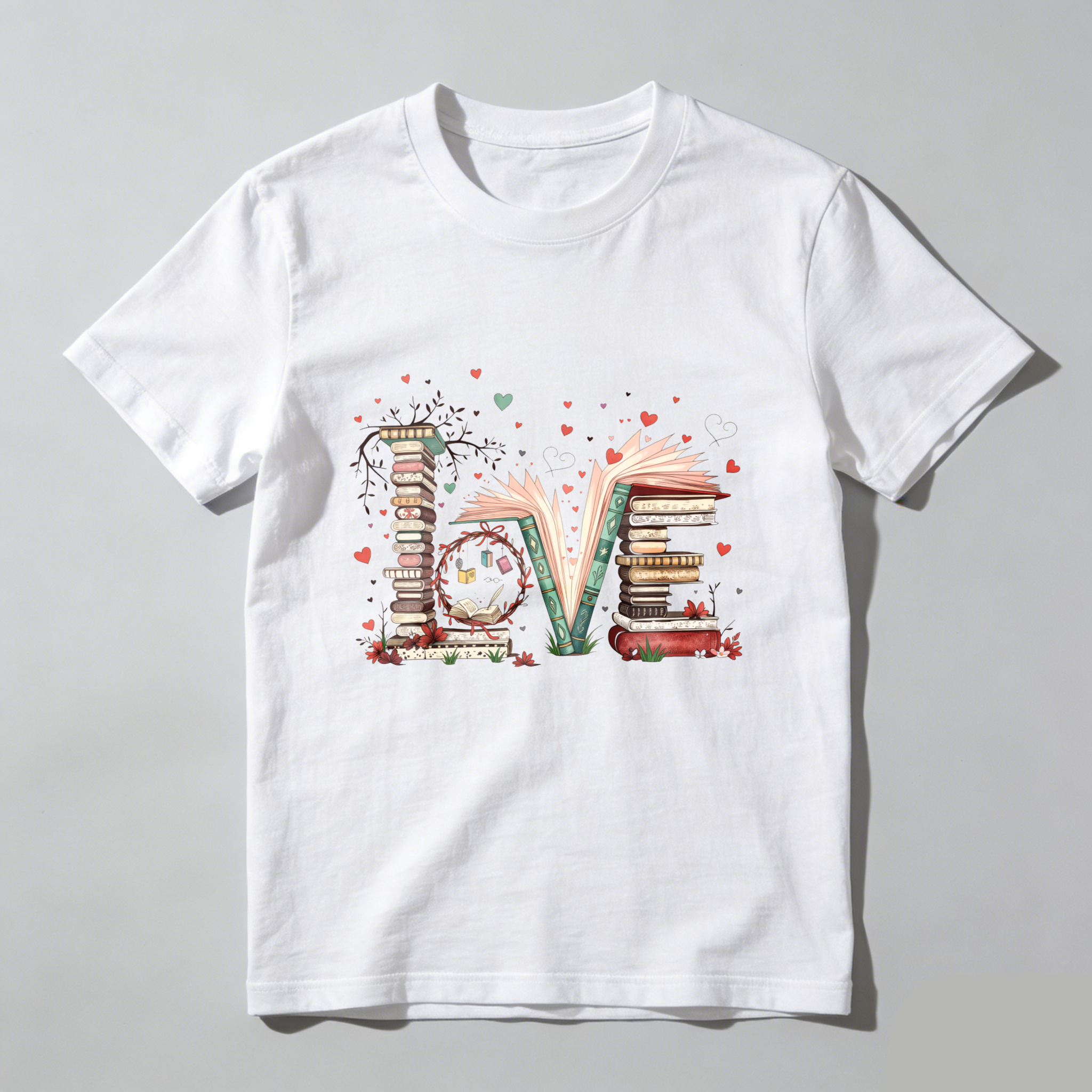 Wardrobecart Love Books Stack Hearts Open Pages Tshirt