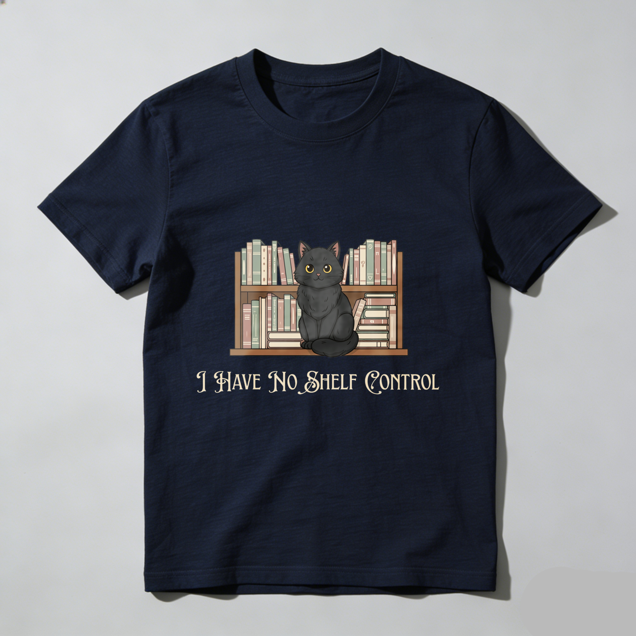 Wardrobecart Black Cat Sitting On Bookshelf I Have No Shelf Control Unisex Classic T-shirt