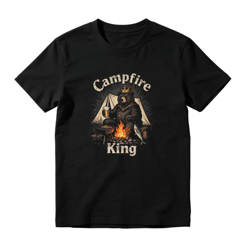 Campfire King Bear With Crown And Beer By Tent Unisex Classic T-shirt
