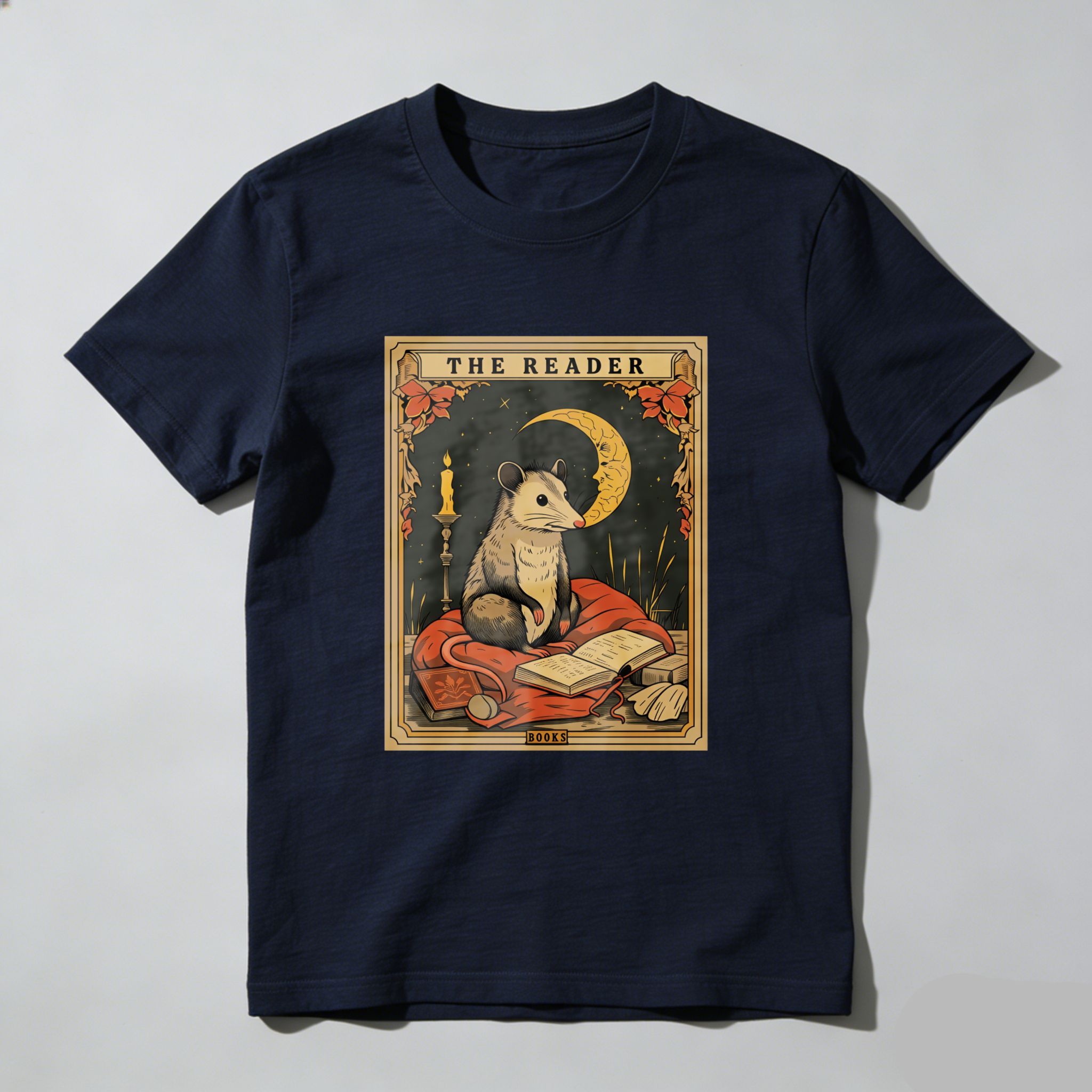 Wardrobecart The Reader Mouse Book Moon Candle Leaves Tshirt