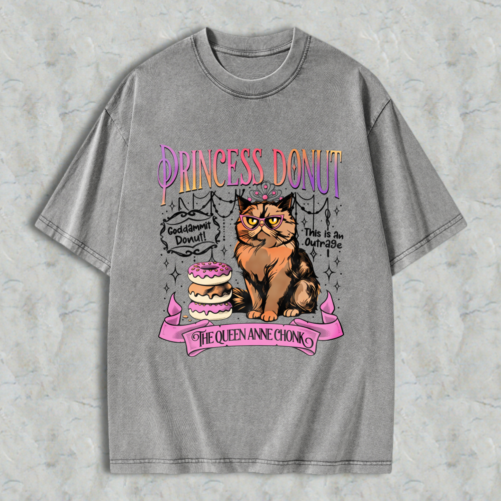 Wardrobecart Princess Donut Cat With Donuts And Crown Unisex Washed T-shirt