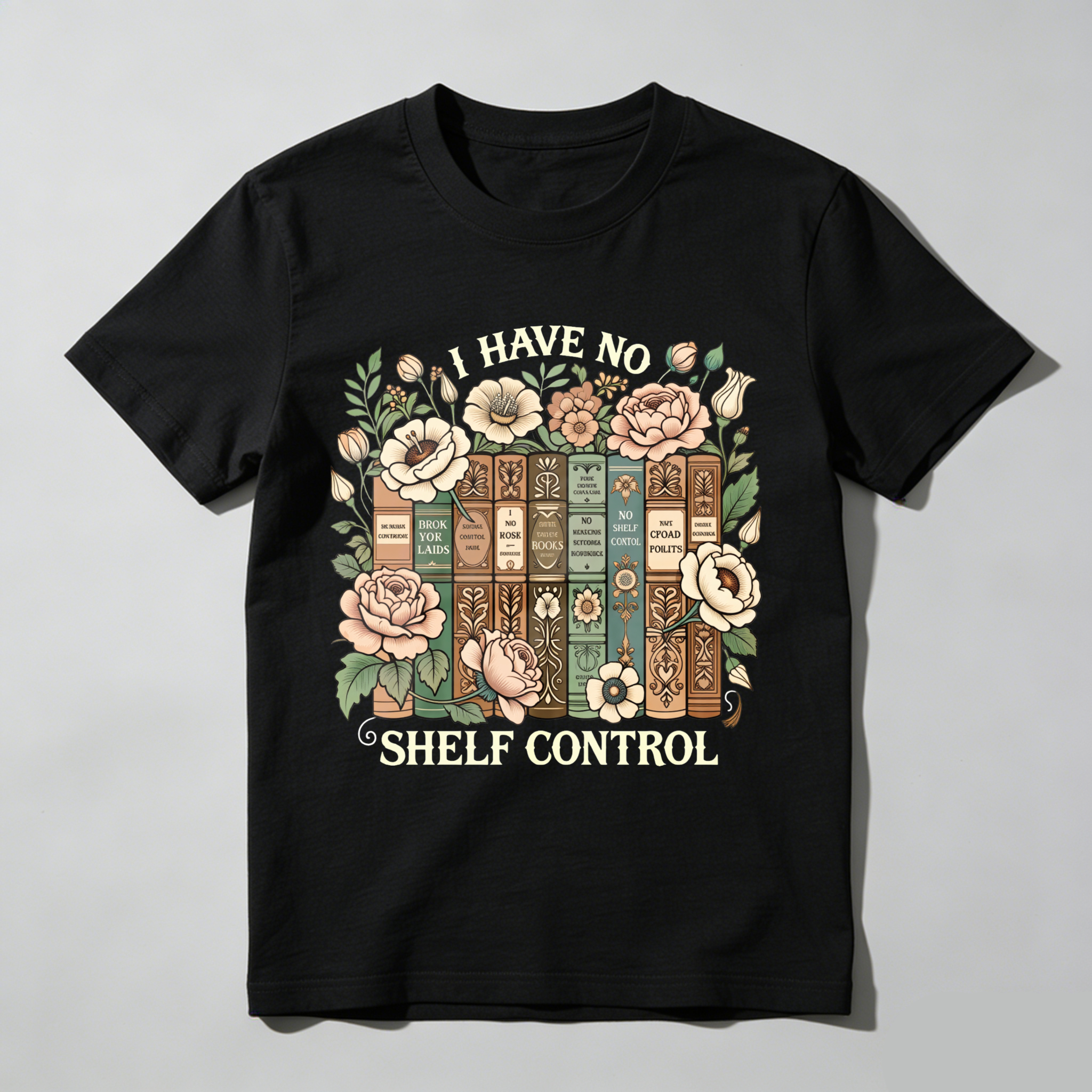 Wardrobecart Floral Bookshelf Design With Vintage Books And Roses Unisex Classic T-shirt