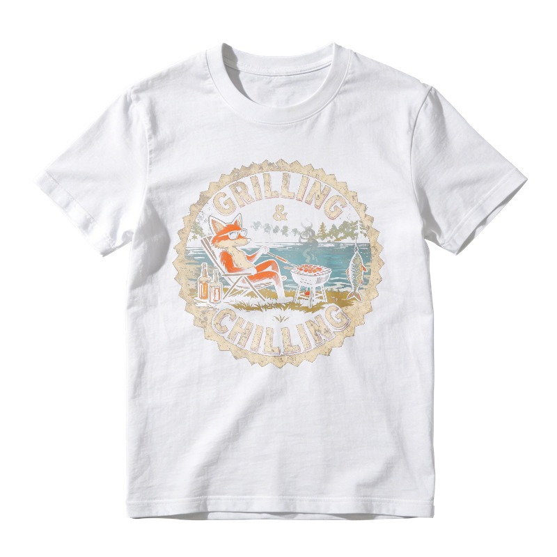 Grilling And Chilling Fox Camping Lake Scene Unisex Classic T-shirt