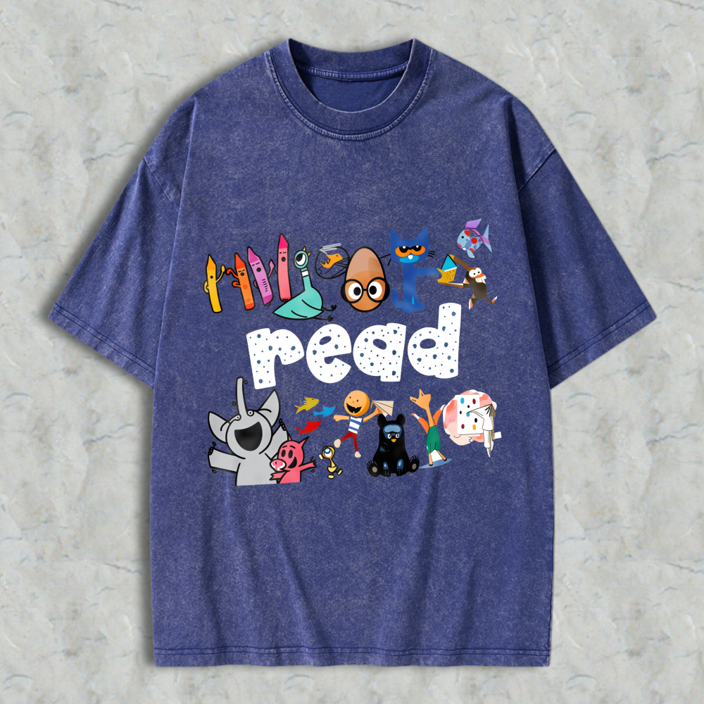 Wardrobecart Cartoon Characters And Read Text Design Unisex Washed T-shirt