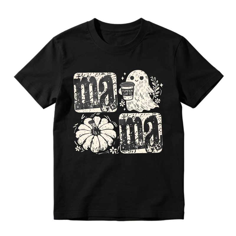Mama Ghost Coffee Cup Pumpkin Halloween Graphic, Unisex Classic T-shirt