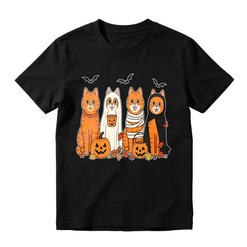 Halloween Cats In Costumes With Pumpkins And Bats, Unisex Classic T-shirt