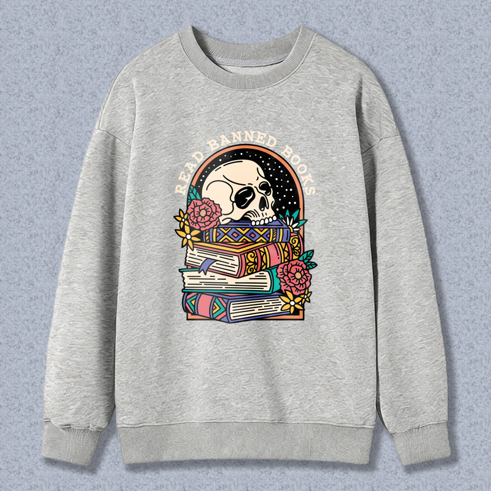 Wardrobecart Skull And Books With Flowers Pattern Unisex Classic Sweatshirt