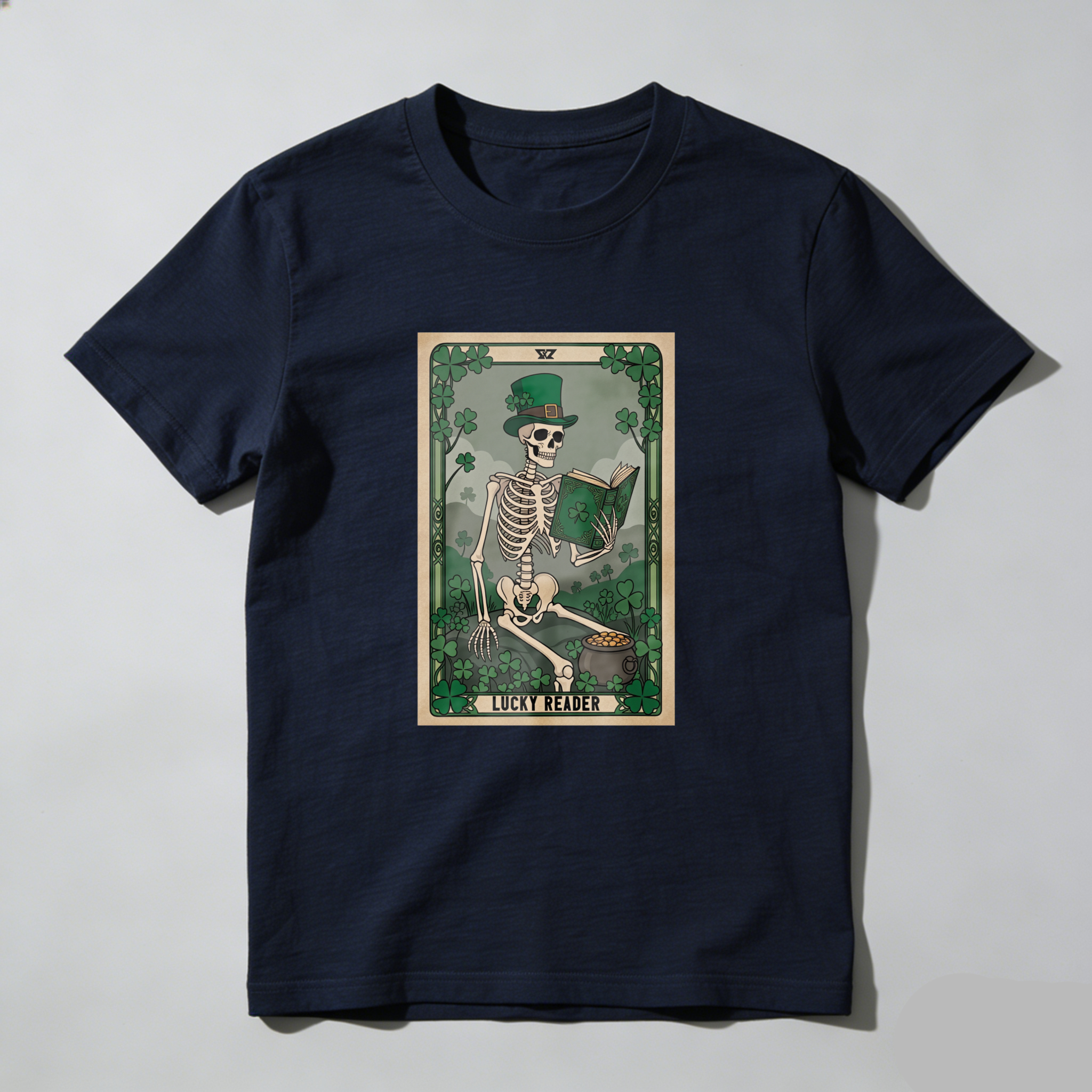 Wardrobecart Skeleton Reading Book In Forest Scene tshirt