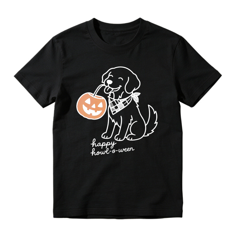 Cute Dog With Pumpkin And Happy Howl O Ween Text, Unisex Classic T-shirt