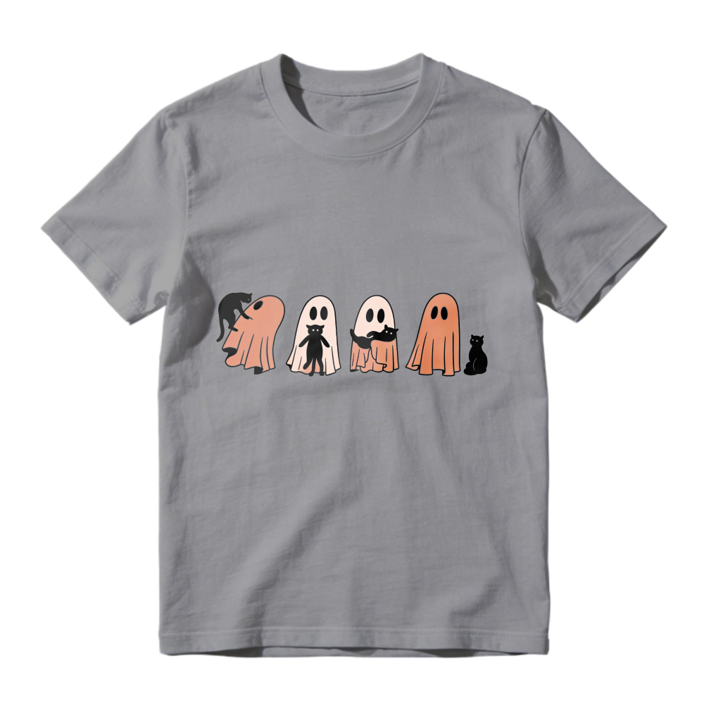 Cute Halloween Ghosts And Black Cat Cartoon, Unisex Classic T-shirt