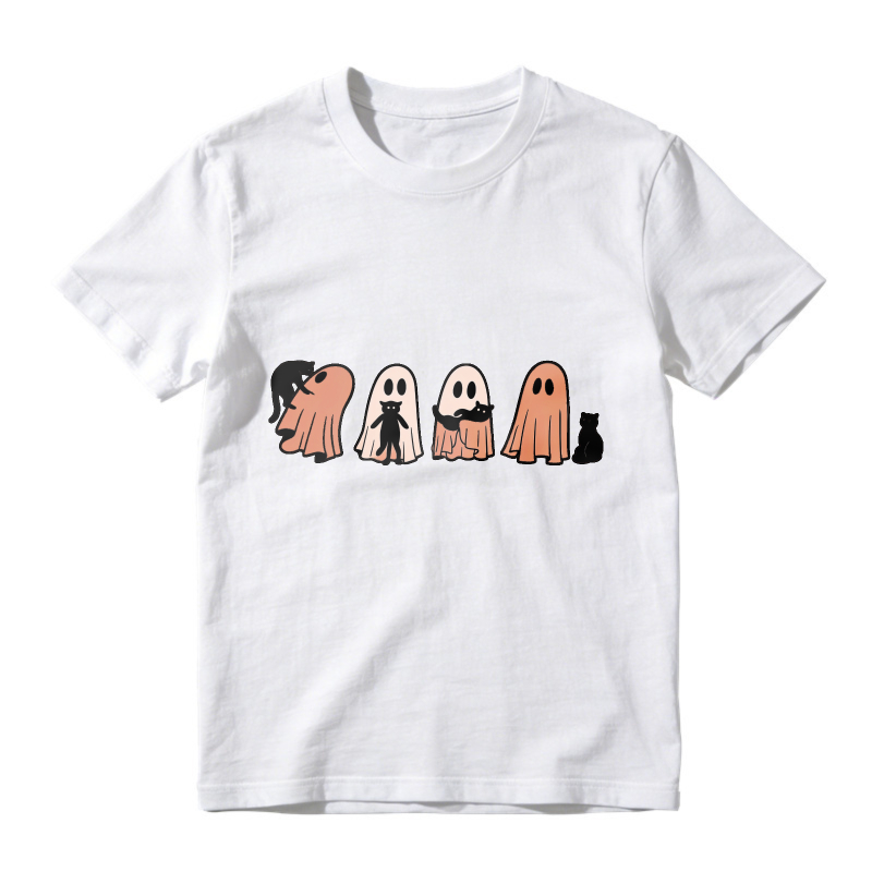 Cute Halloween Ghosts And Black Cat Cartoon, Unisex Classic T-shirt