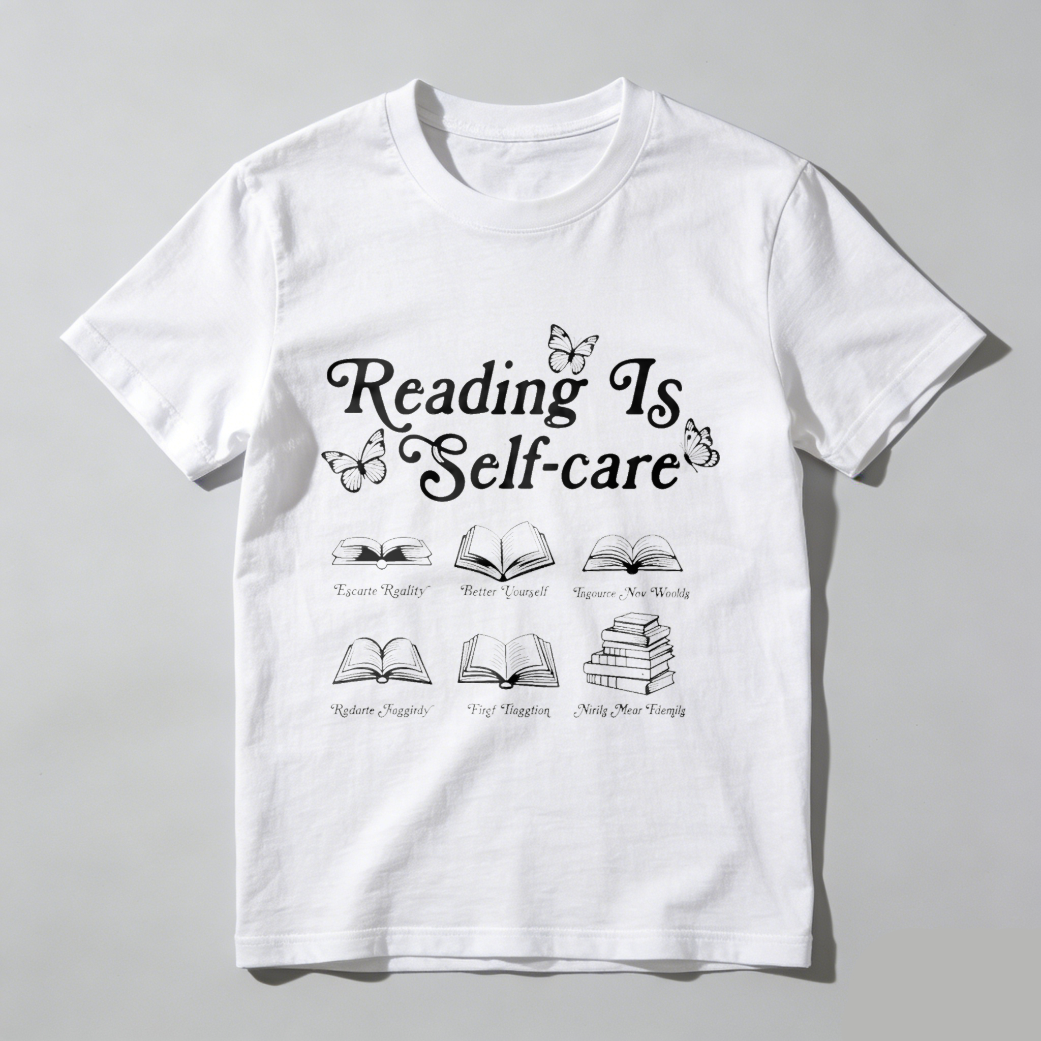Wardrobecart Reading Is Self Care With Books And Butterflies Tshirt