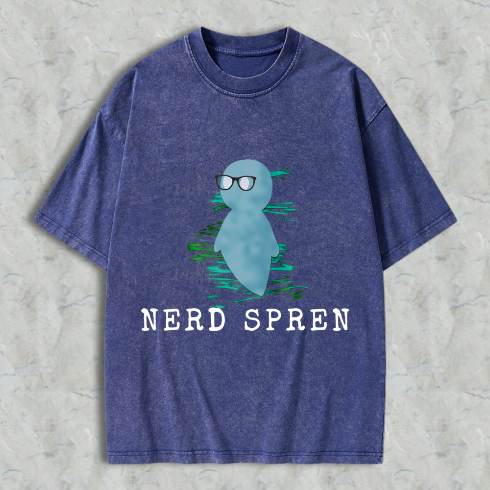 Wardrobecart Nerd Spren Character With Glasses And Water Ripple Effect Unisex Washed T-shirt