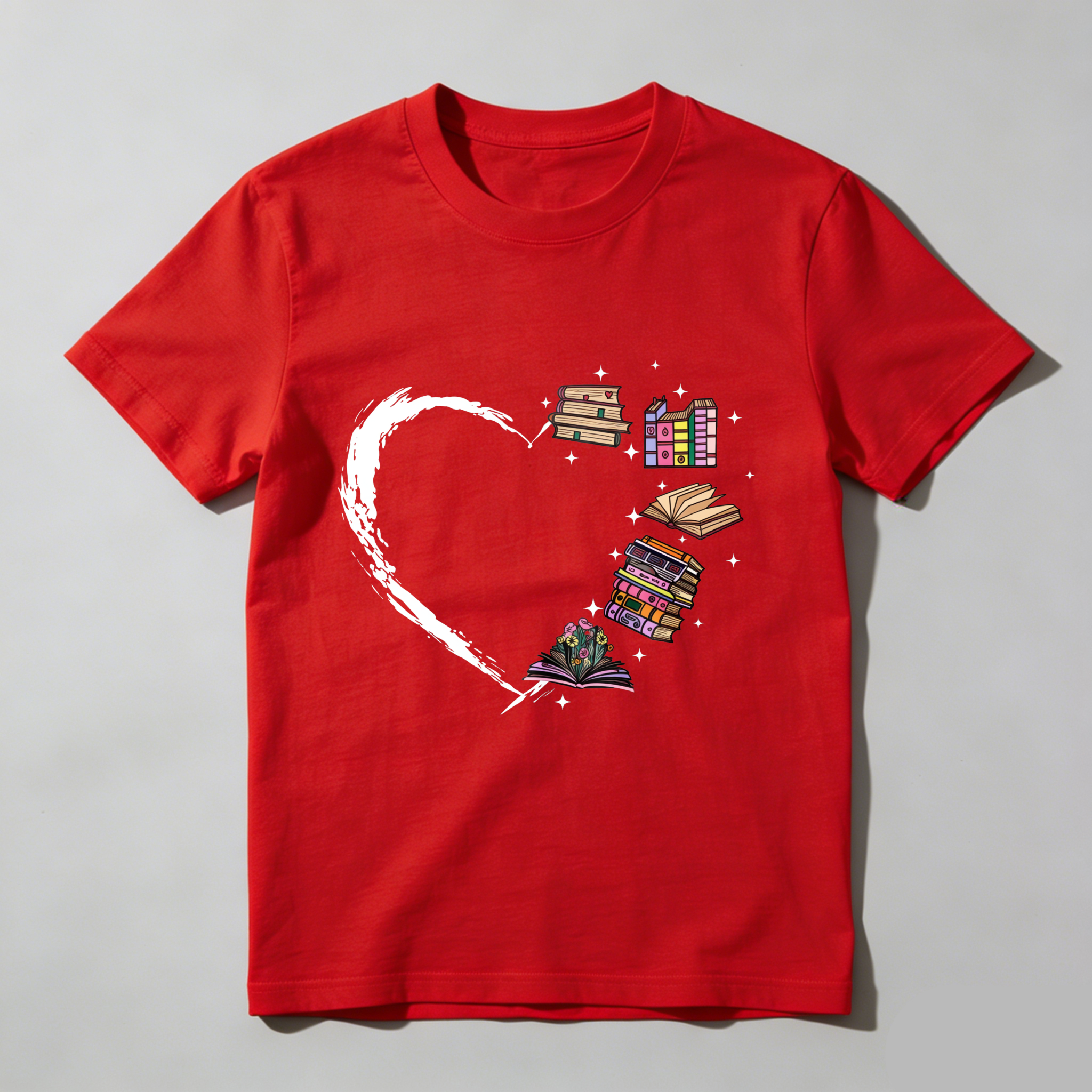 Wardrobecart Heart Books Stack Flowers Stars Tshirt