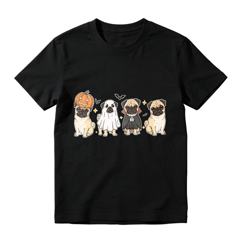 Halloween Pugs In Pumpkin Ghost And Vampire Costumes With Bats, Unisex Classic T-shirt