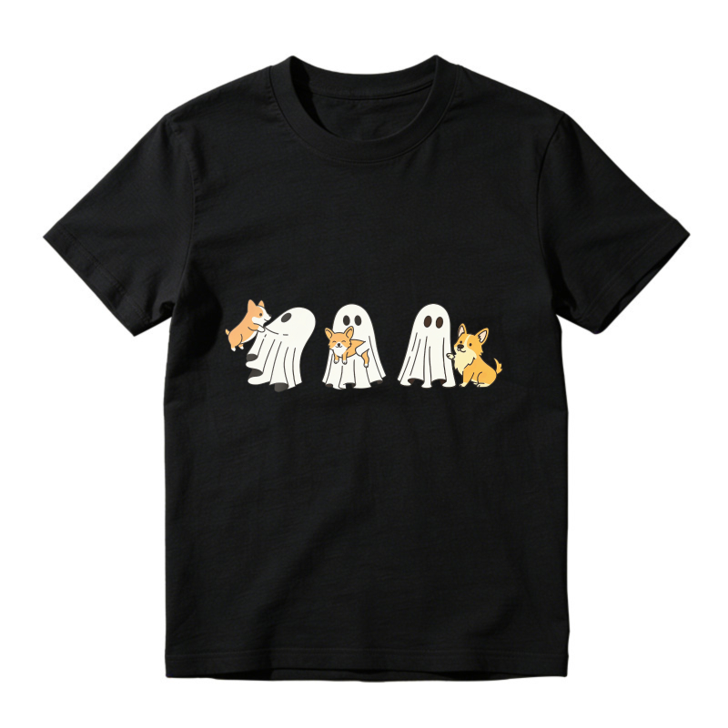 Cute Shiba Inu Dogs And Ghosts Halloween Pattern, Unisex Classic T-shirt