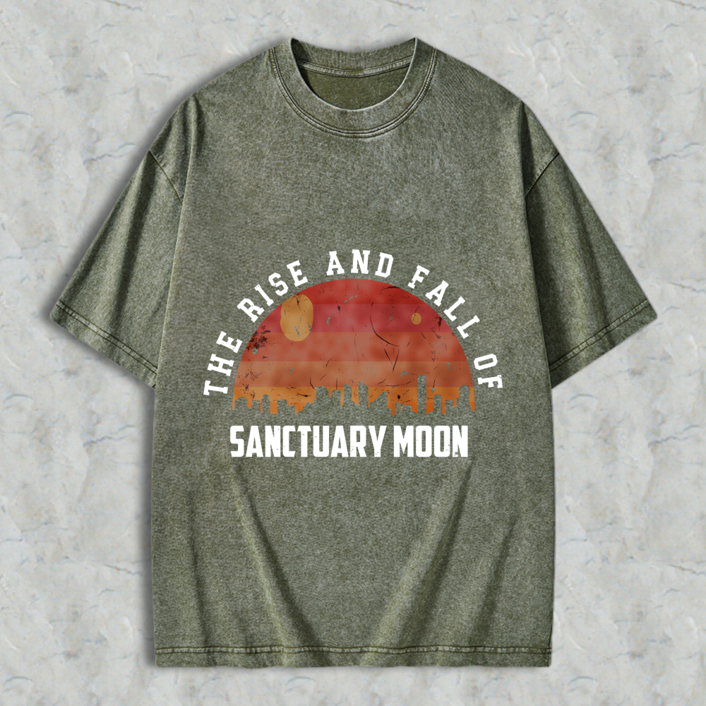 Wardrobecart The Rise And Fall Of Sanctuary Moon City Skyline Sunset Design Unisex Washed T-shirt