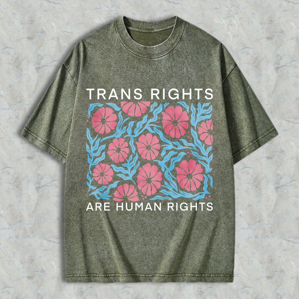 Wardrobecart Trans Rights Are Human Rights Floral Pattern Unisex Washed T-shirt