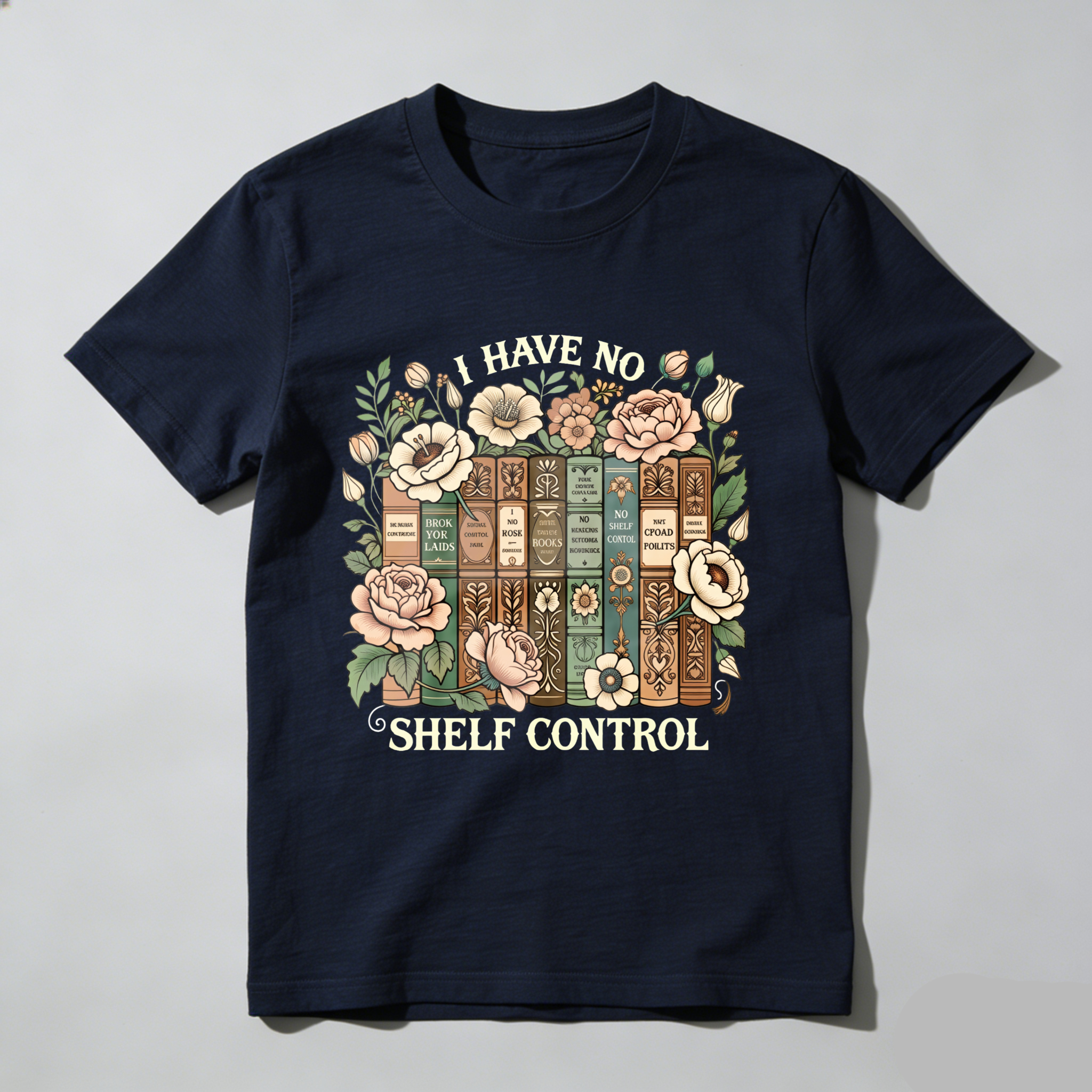 Wardrobecart Floral Bookshelf Design With Vintage Books And Roses Unisex Classic T-shirt