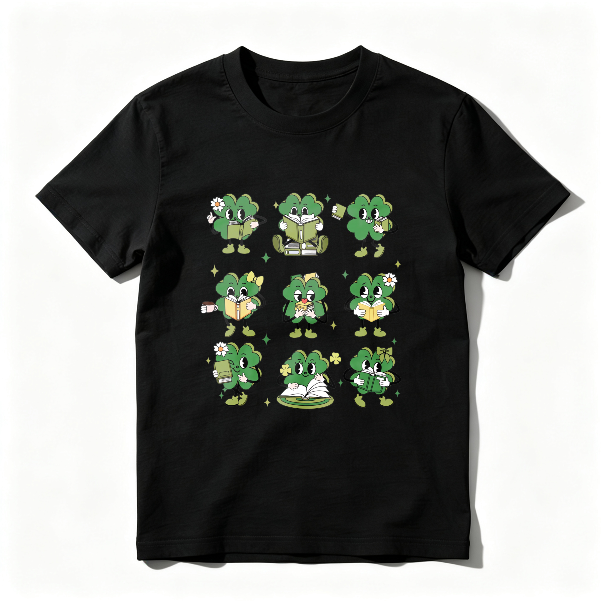 Wardrobecart Cute Clover Characters Reading Books tshirt