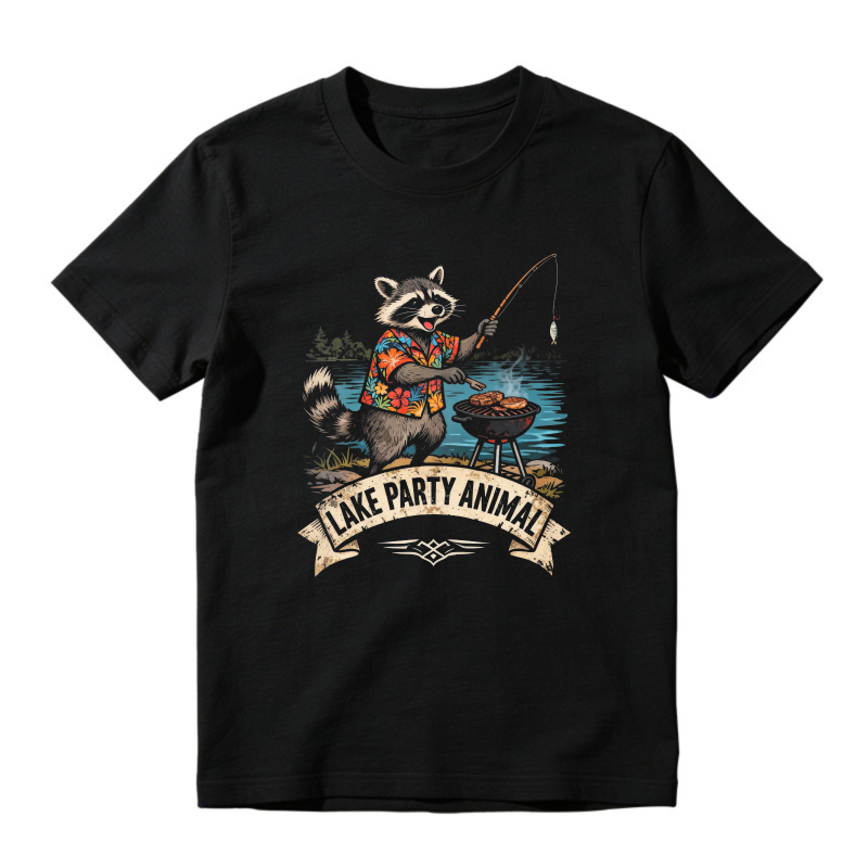 Raccoon Fishing At Lake Party Animal Unisex Classic T-shirt