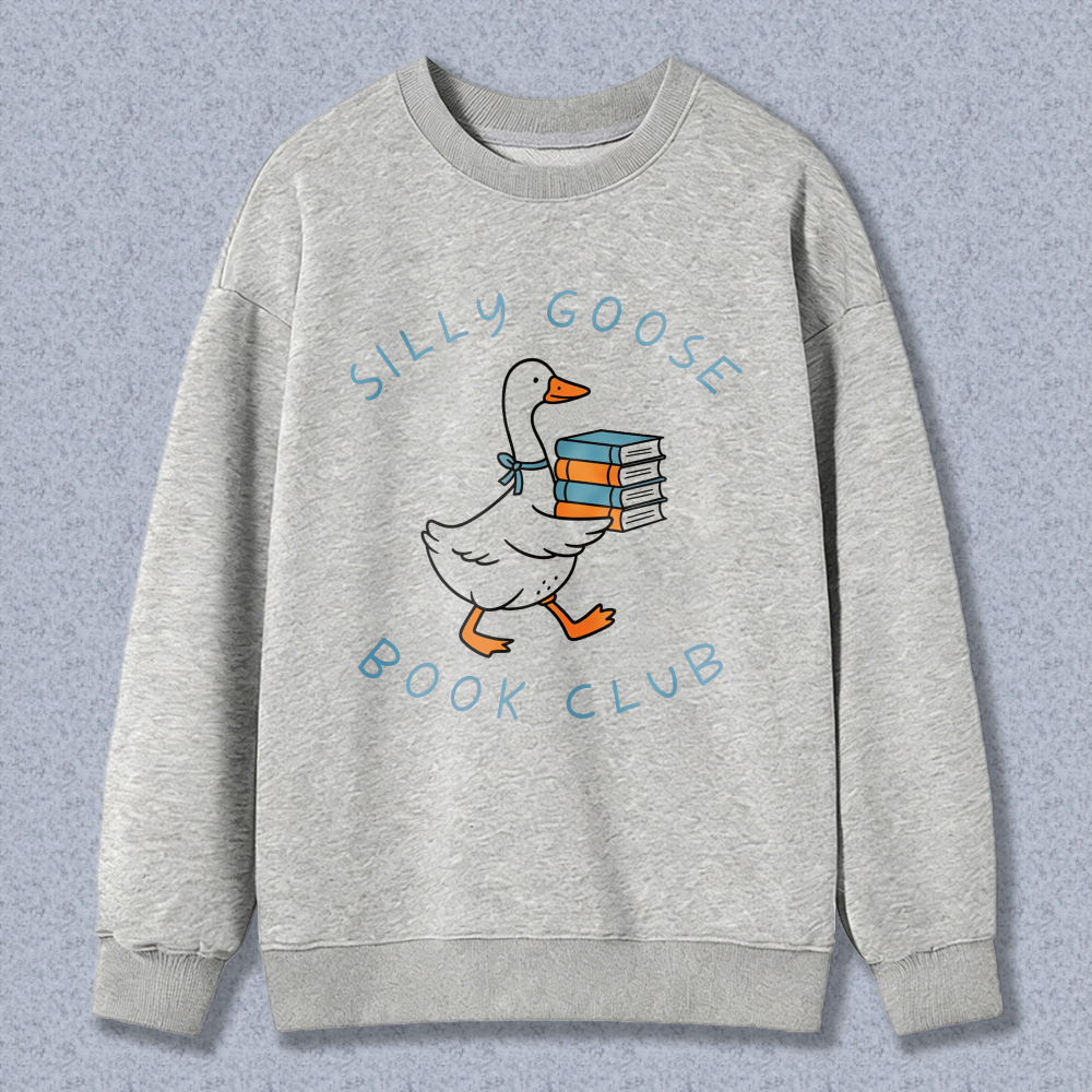 Wardrobecart Silly Goose Book Club Duck With Books Pattern Unisex Classic Sweatshirt