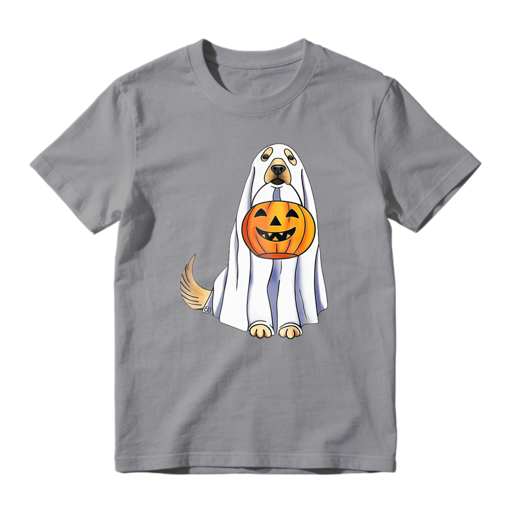 Cute Dog In Ghost Costume Holding Pumpkin, Unisex Classic T-shirt