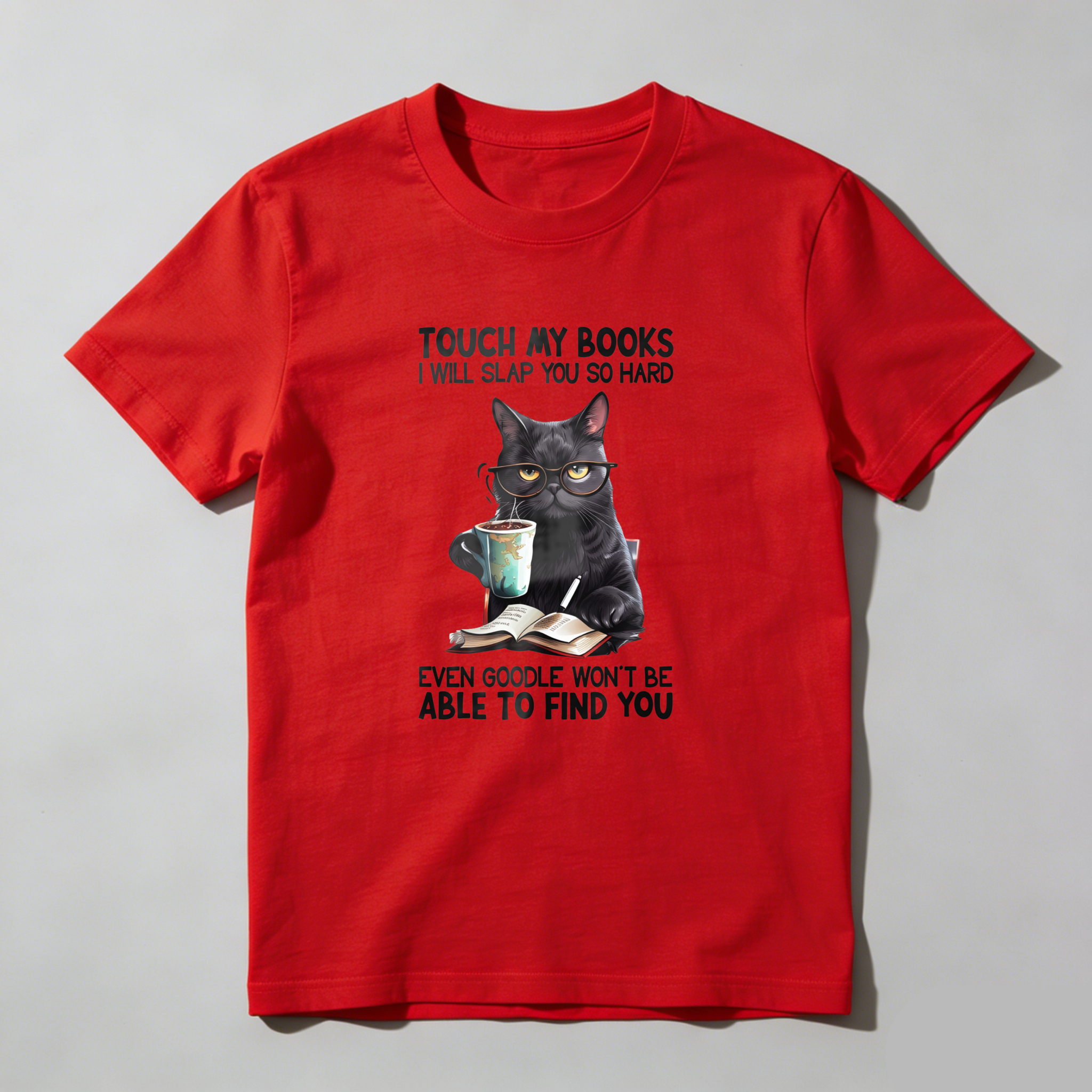 Wardrobecart Cat With Books And Coffee Cup Tshirt