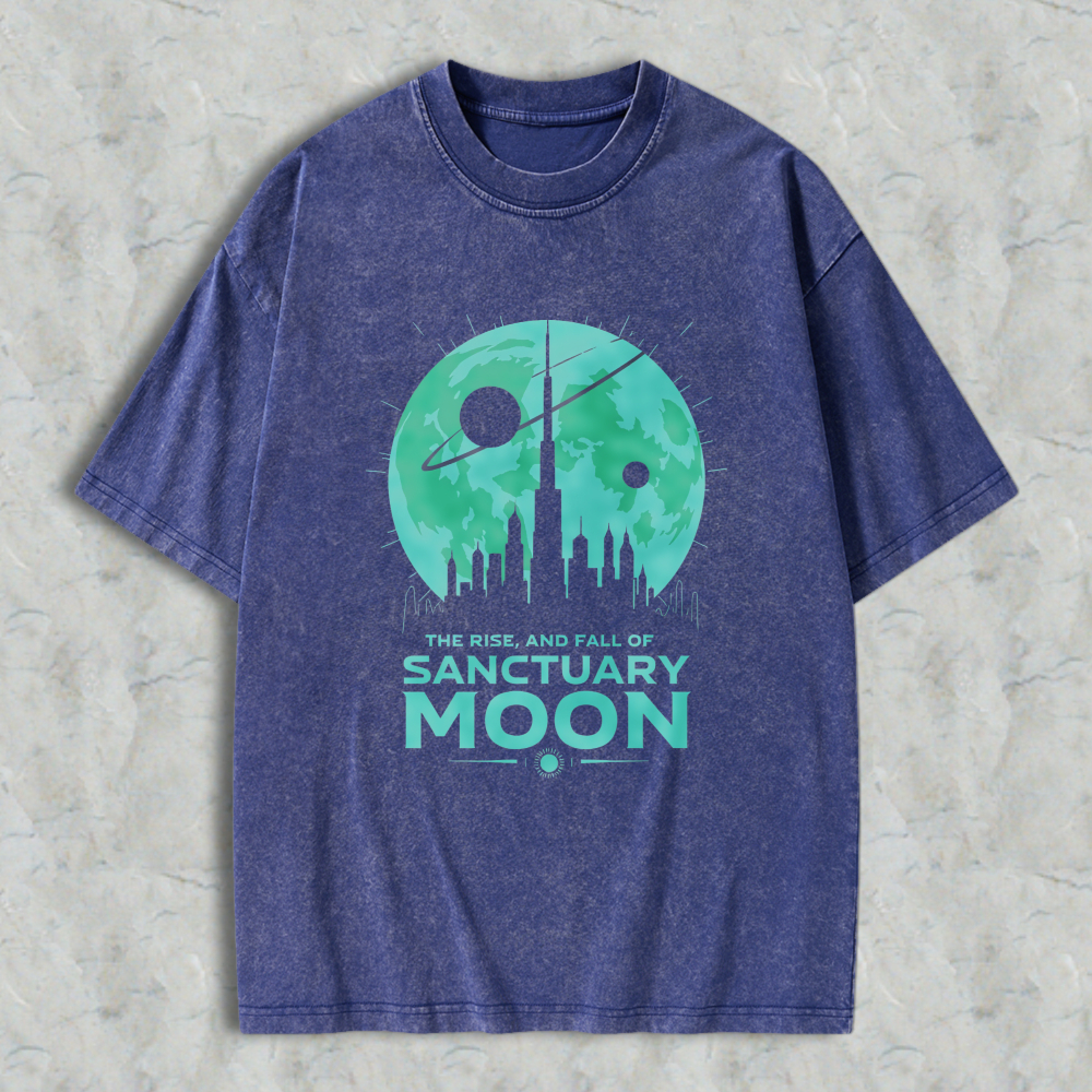 Wardrobecart Sanctuary Moon Cityscape With Planet And Satellite Design Unisex Washed T-shirt
