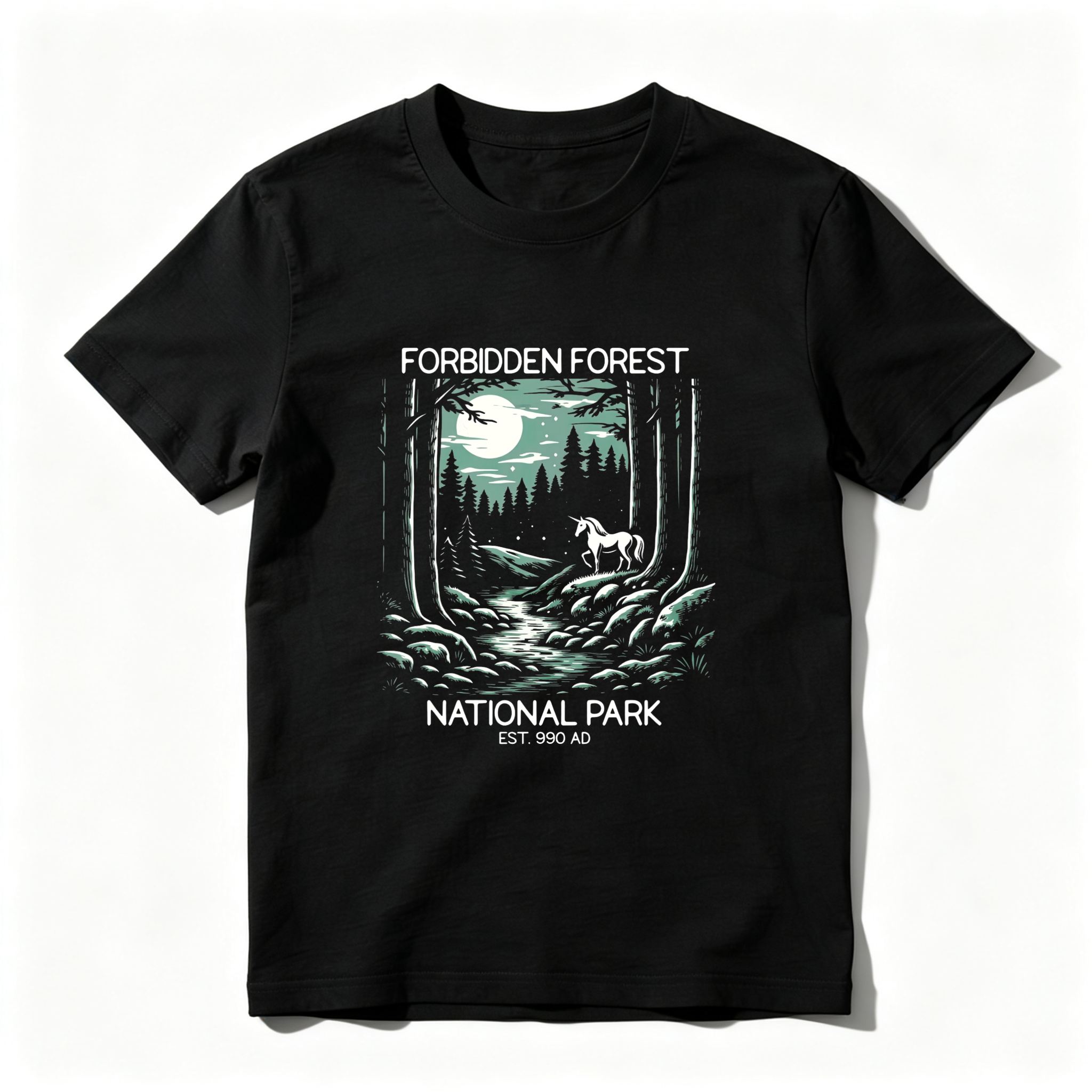Wardrobecart Forbidden Forest National Park Est 1900 Ad Tshirt 100% cotton