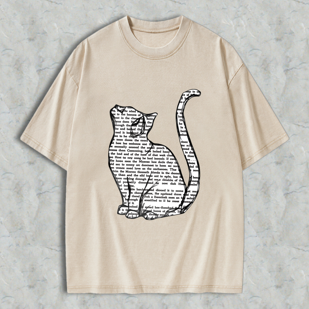 Wardrobecart Cat Silhouette With Text Pattern Unisex Washed T-shirt
