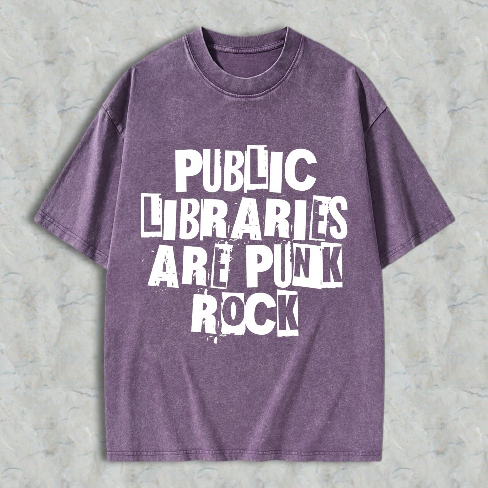 Wardrobecart Public Libraries Are Punk Rock Unisex Washed T-shirt