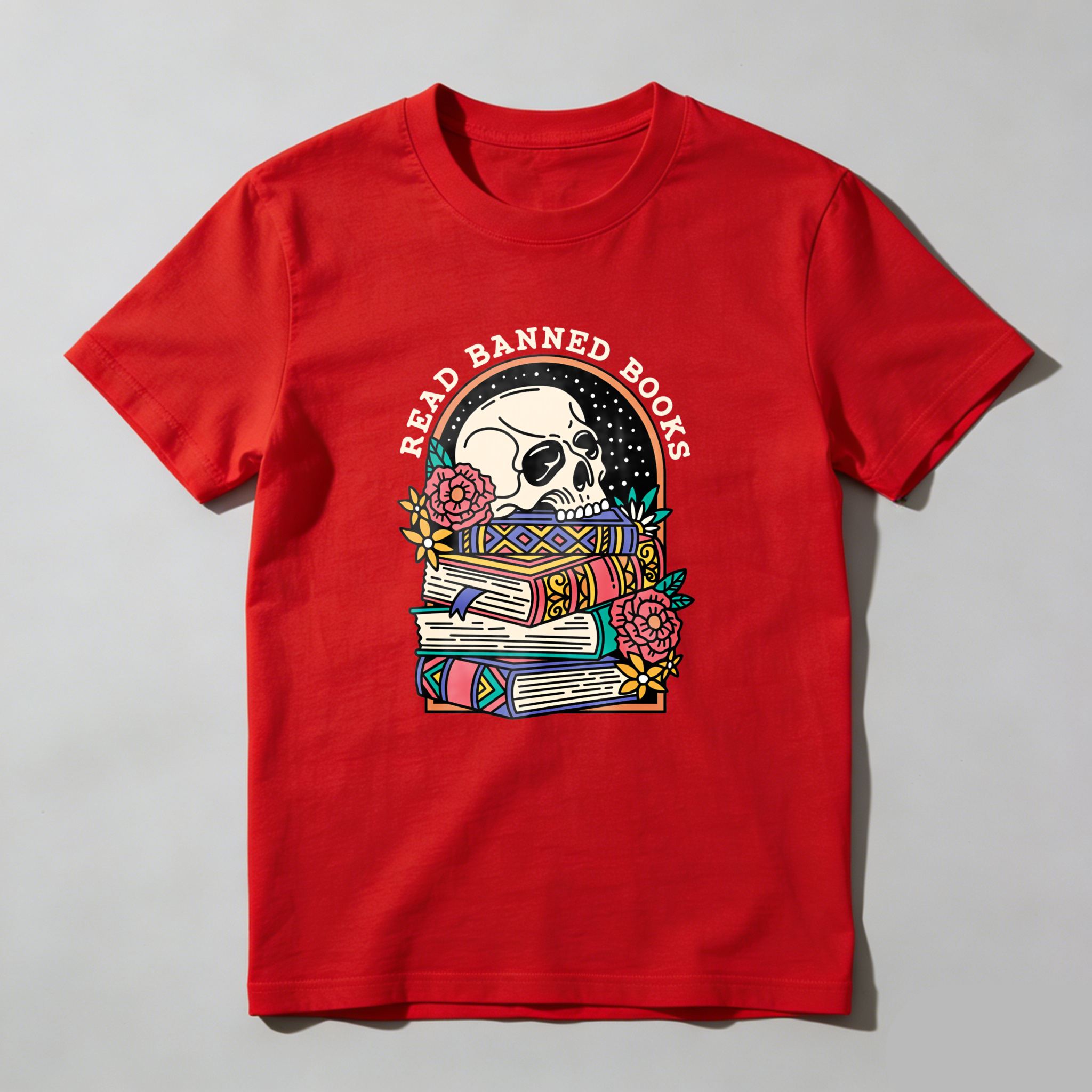 Wardrobecart Read Banned Books Skull Books Flowers Rainbow Tshirt