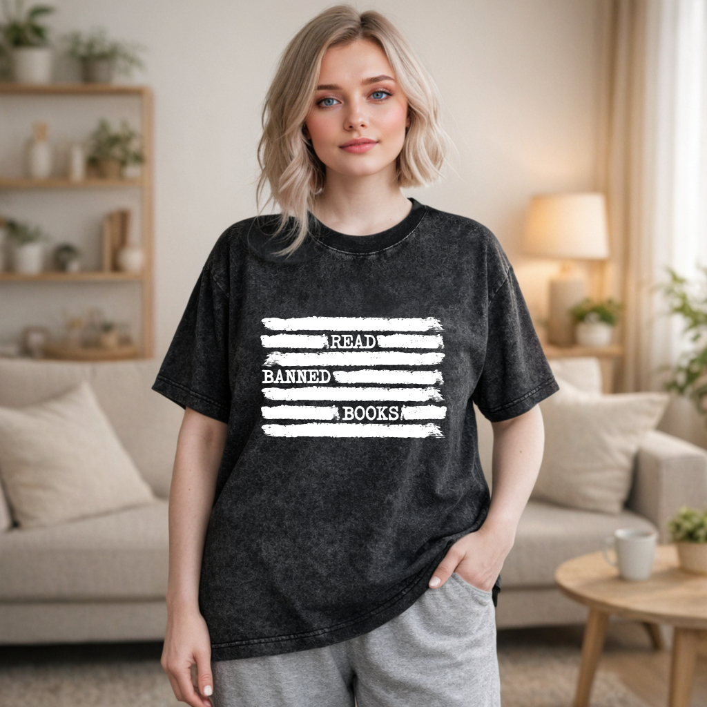 Wardrobecart Read Banned Books Pattern Unisex Washed T-shirt