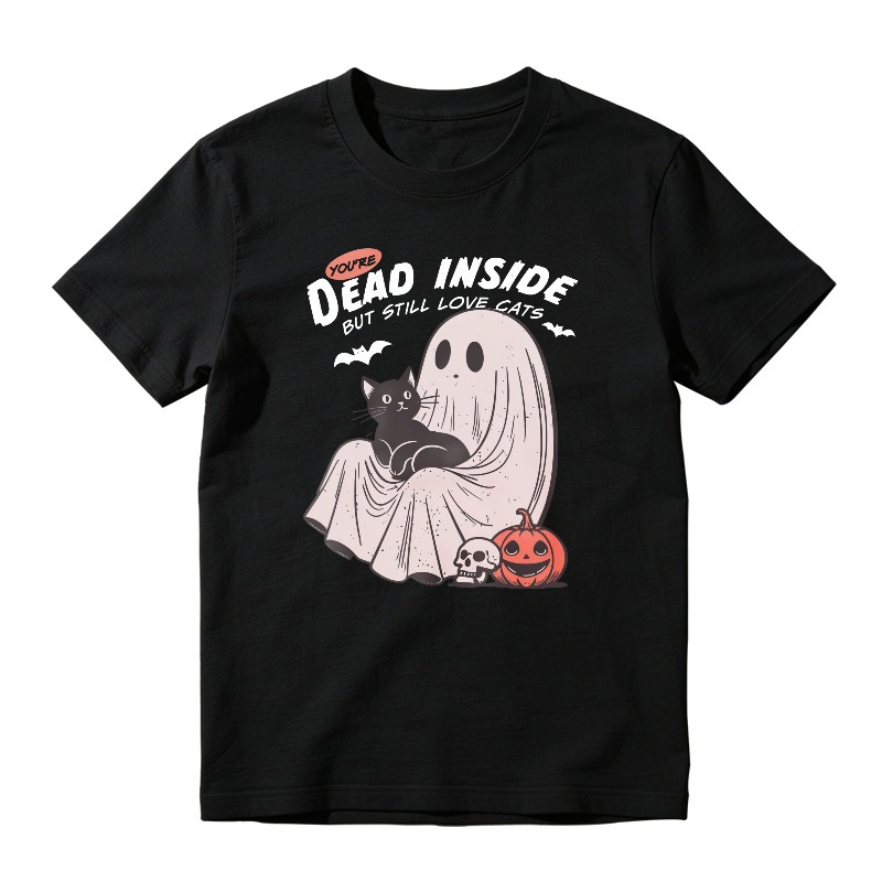 Dead Inside But Still Love Cats Ghost With Black Cat And Pumpkin Halloween Graphic, Unisex Classic T-shirt