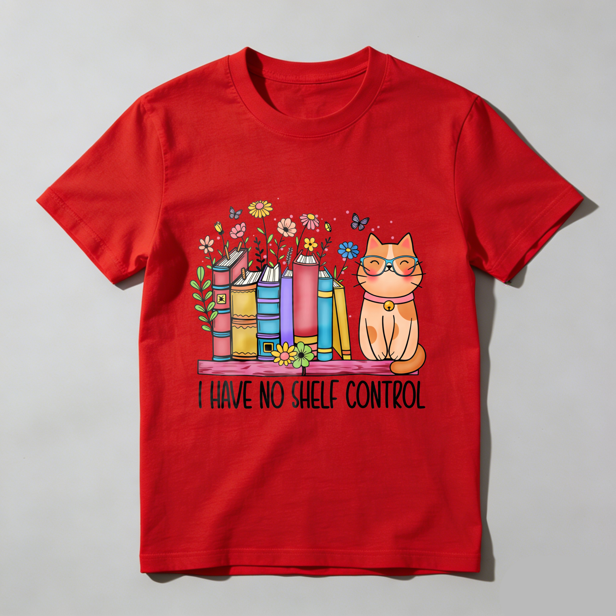 Wardrobecart Cat With Books And Flowers I Have No Shelf Control Unisex Classic T-shirt