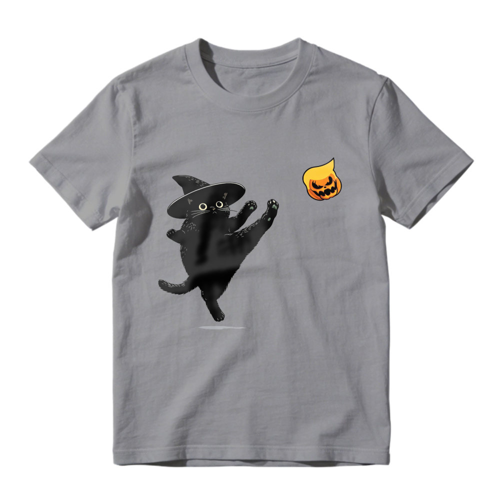 Halloween Black Cat Witch Hat Dancing With Pumpkin Unisex Classic T-shirt