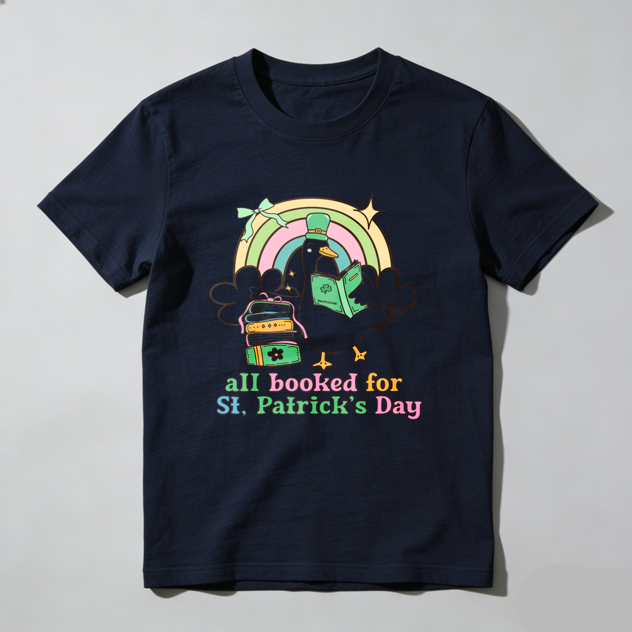 Wardrobecart Rainbow Duck Book Bag Shamrock tshirt