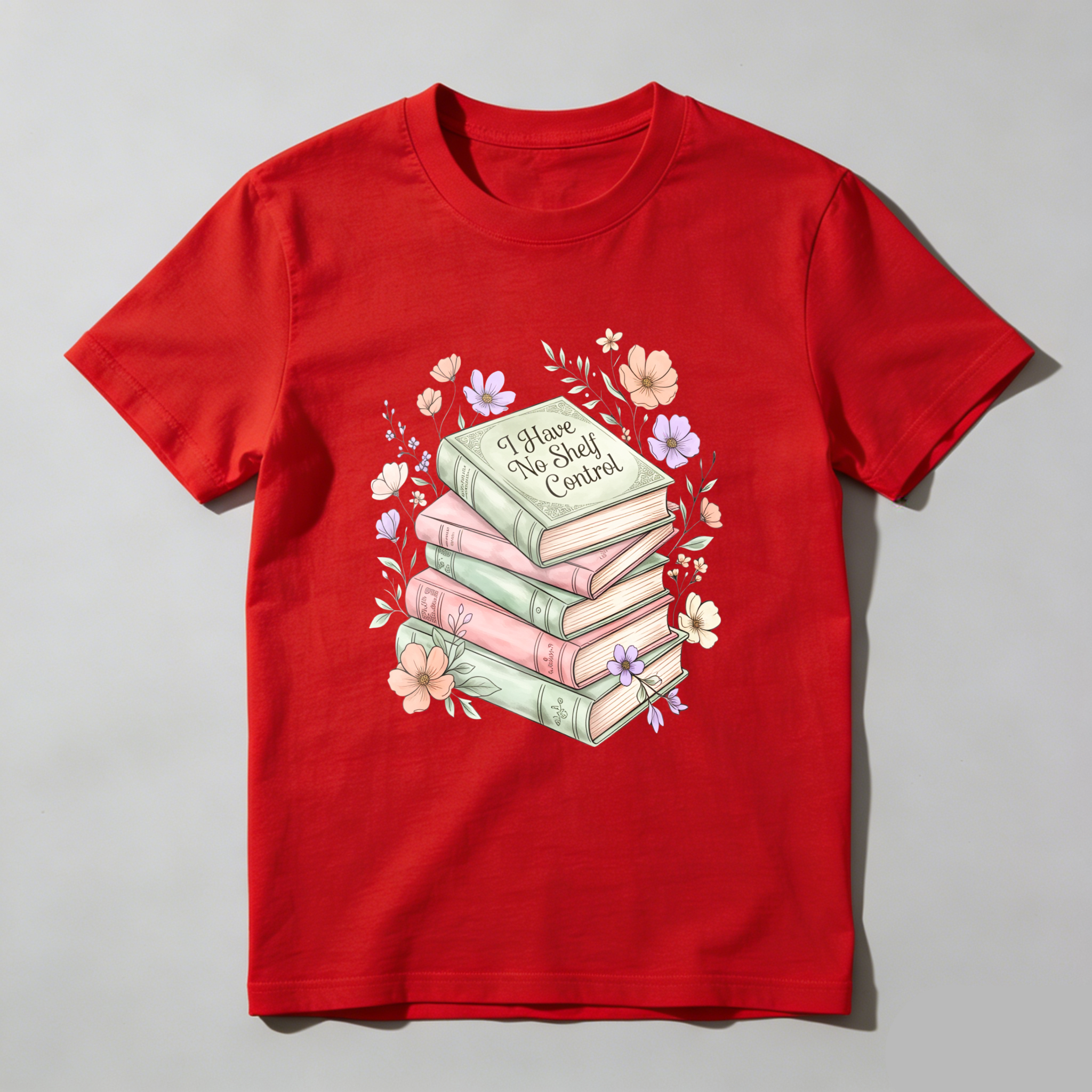 Wardrobecart Stacked Books With Floral Design And I Have No Shelf Control Text Unisex Classic T-shirt