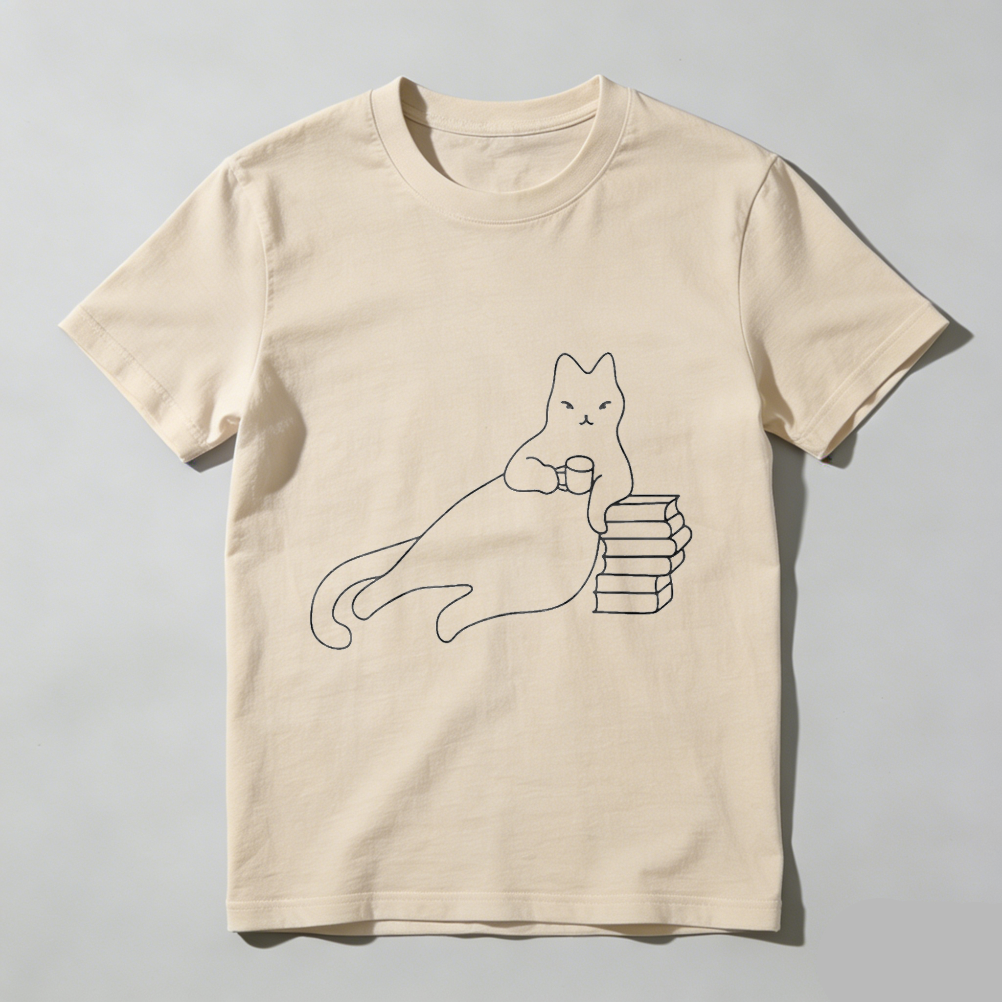 Wardrobecart Cat Holding Book Stack With Coffee Cup Tshirt