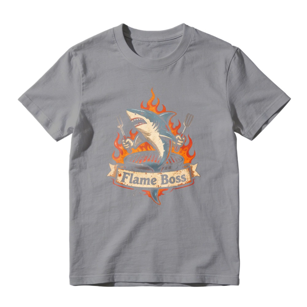 Shark Holding Forks Over Grill With Flames And Flame Boss Banner Unisex Classic T-shirt