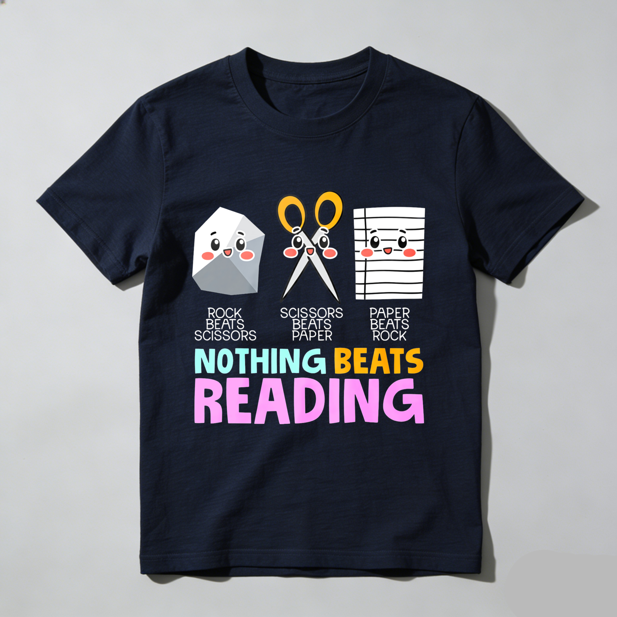 Wardrobecart Rock Beats Scissors Scissors Beats Paper Paper Beats Rock Nothing Beats Reading Tshirt