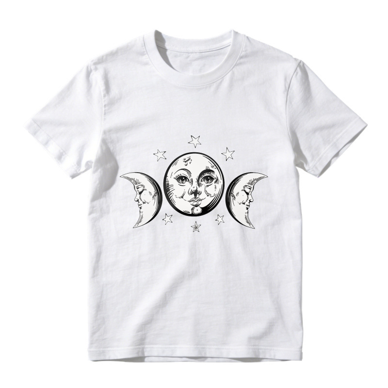 Three Phase Moon With Face And Stars, Unisex Classic T-shirt