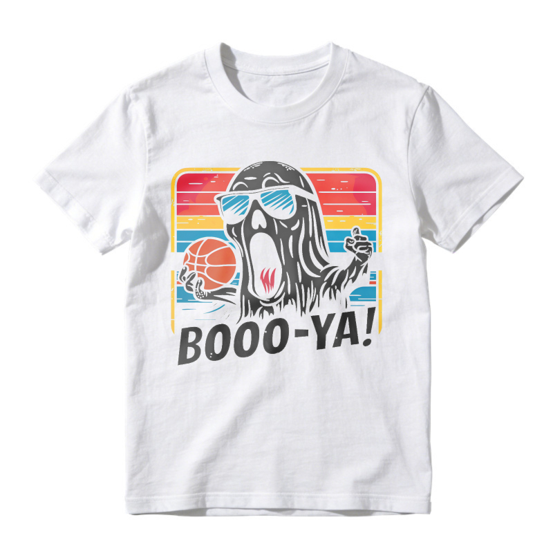 Ghost Holding Basketball With Sunglasses And Booo Ya Text Retro Sunset Unisex Classic T-shirt